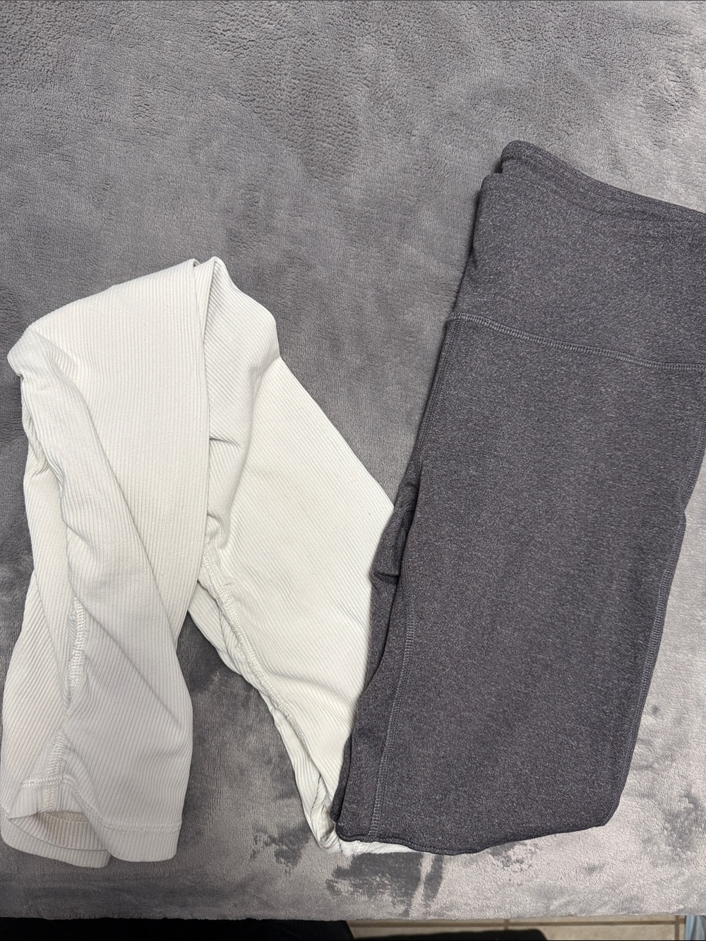 ALO Yoga White and Charcoal Ribbed Leggings Duo